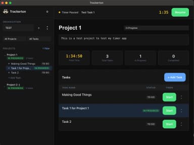 Trackerton main dark mode interface