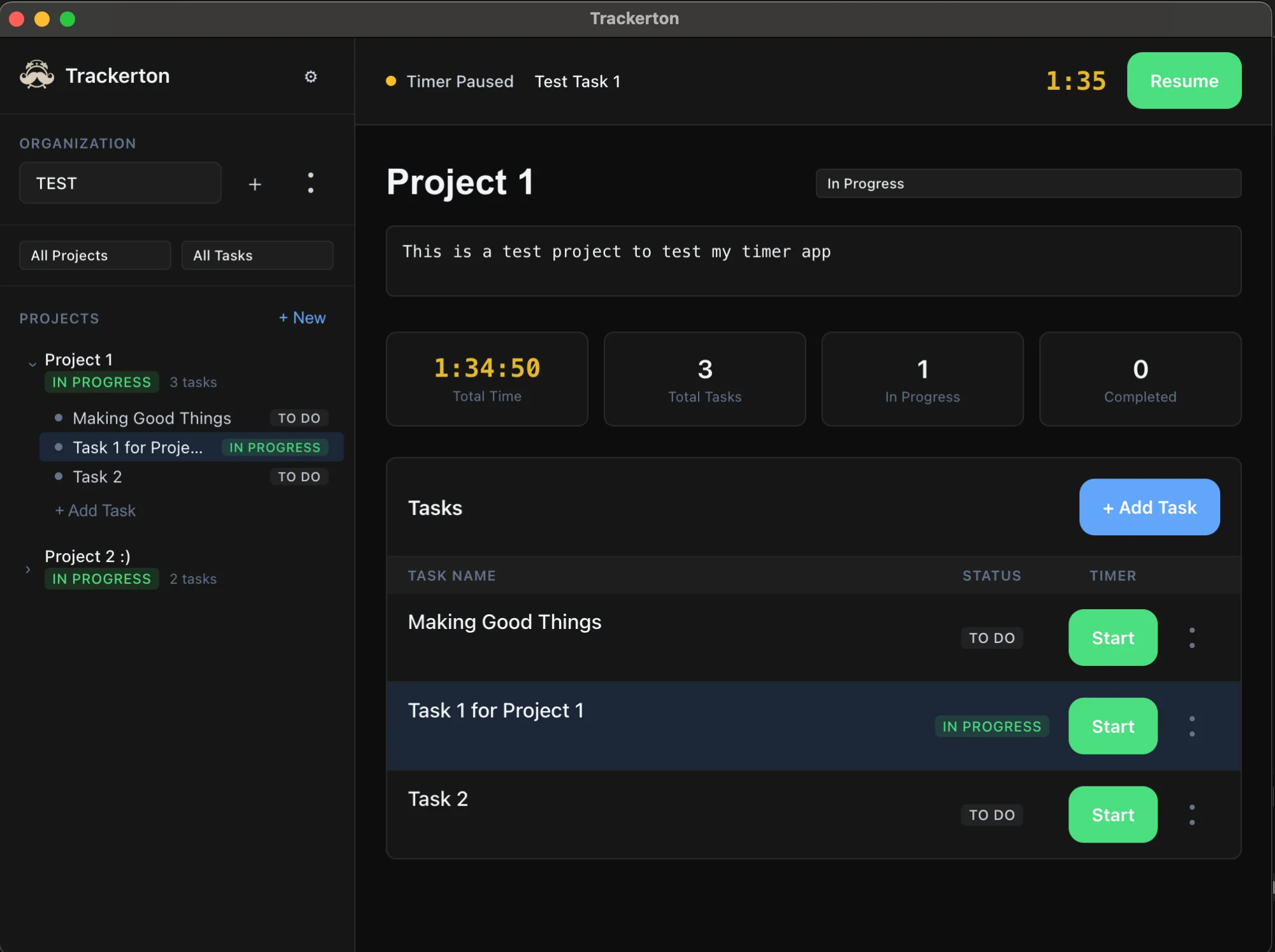 Trackerton main interface