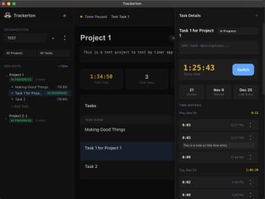 Task detail panel with time entries